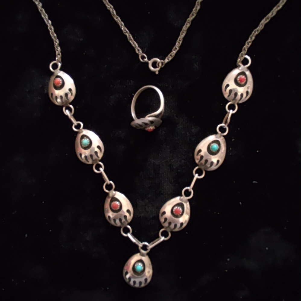 Turquoise & Coral Necklace & Ring